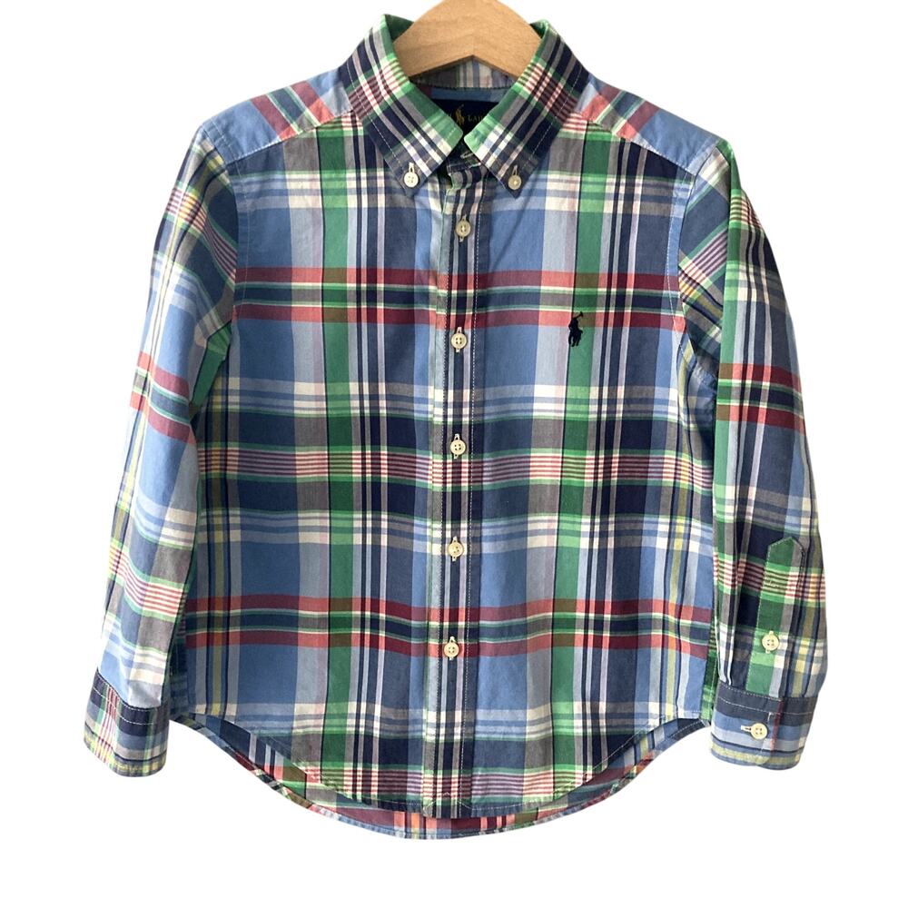 Ralph Lauren Plaid Button Up Shirt - Blue Green Red Yellow - 4/4T